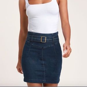 Indigo jean mini skirt with belt